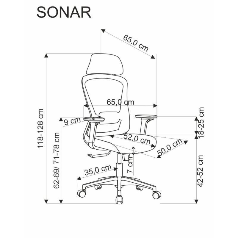 Καρέκλα γραφείου SONAR μαύρη 65x65x118cm