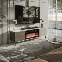 RANDOM 2 Έπιπλο TV με τζάκι σε κασμίρ και καρυδί απόχρωση 180x40x52cm