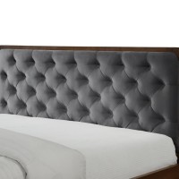 Κρεβάτι από μασίφ ξύλο σε καρυδί απόχρωση και ύφασμα σε γκρι για στρώμα 140x200cm