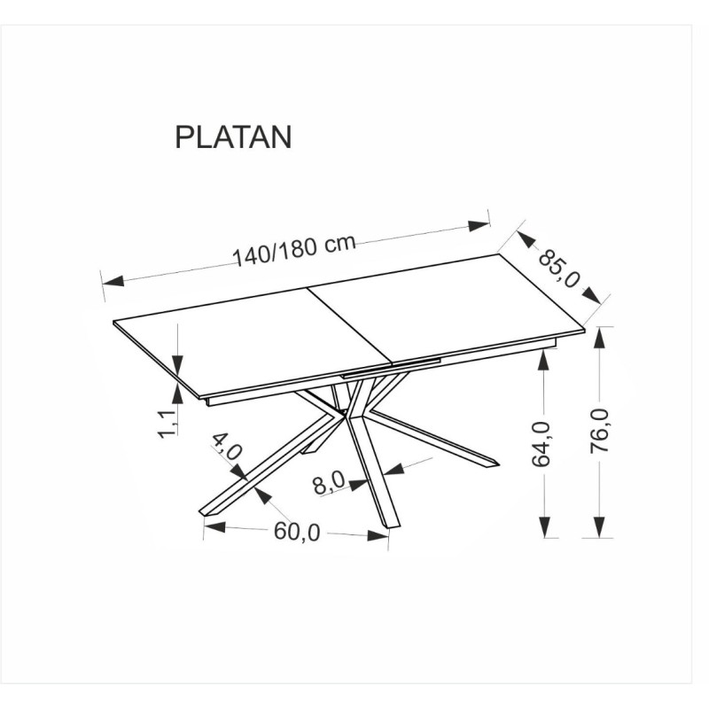 PLATAN Τραπέζι τραπεζαρίας με λευκό μάρμαρο 140-180x85x76cm