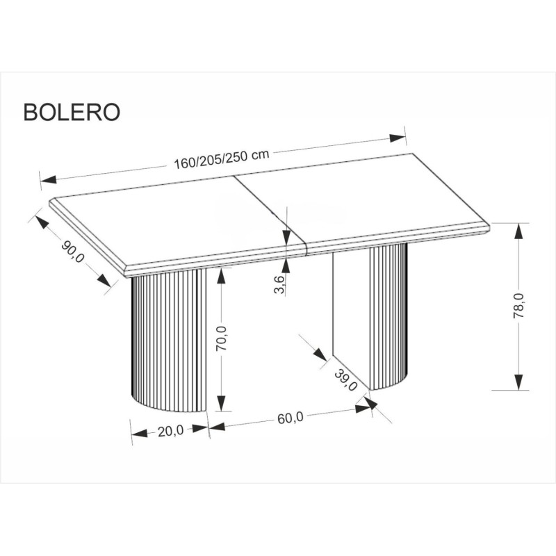 BOLERO Τραπέζι τραπεζαρίας επεκτεινόμενο από φυσικό καπλαμά και MDF σε μαύρο 160-250x90x78cm