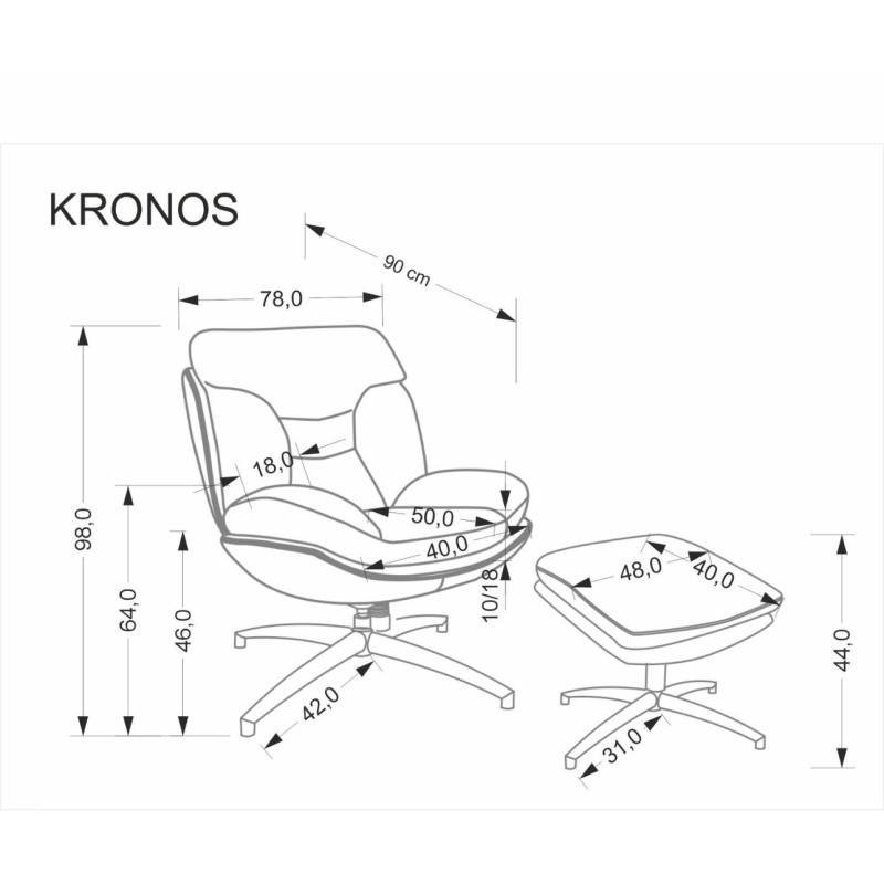 KRONOS Πολυθρόνα με υποπόδιο σε μπεζ χρώμα 78x90x98 με ύψος καθίσματος 46 εκ