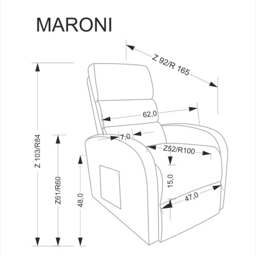 MARONI Πολυθρόνα relax με λειτουργία ανάκλισης σε μπεζ 62x92x84 με ύψος καθίσματος 48cm  
