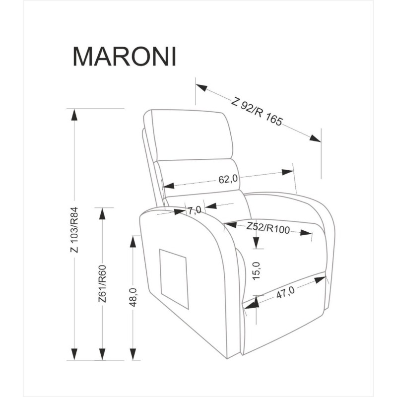 MARONI Πολυθρόνα relax με λειτουργία ανάκλισης σε μπεζ 62x92x84 με ύψος καθίσματος 48cm
