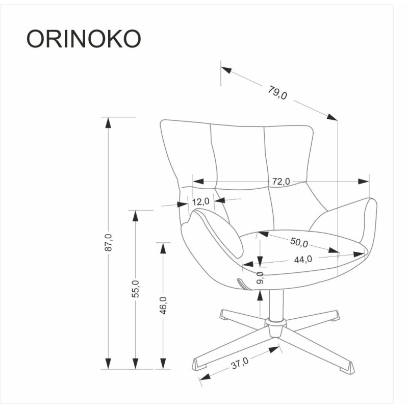 ORINOKO Πολυθρόνα με λειτουργία περιστροφής σε γκρι 72x79x87 με ύψος καθίσματος 46cm