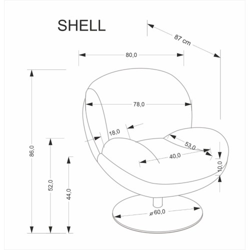SHELL Πολυθρόνα με λειτουργία περιστροφής σε απόχρωση κρεμ 80x87x86 με ύψος καθίσματος 44cm