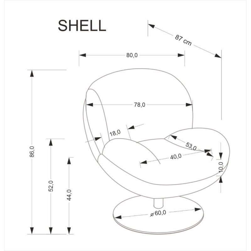 SHELL Πολυθρόνα με λειτουργία περιστροφής σε γκρι 80x87x86 με ύψος καθίσματος 44cm