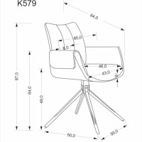 K579 Καρέκλα με λειτουργία περιστροφής σε γκρι 65x64x87 με ύψος καθίσματος 49cm