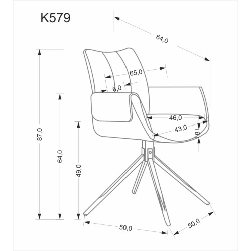 K579 Καρέκλα με λειτουργία περιστροφής σε γκρι 65x64x87 με ύψος καθίσματος 49cm