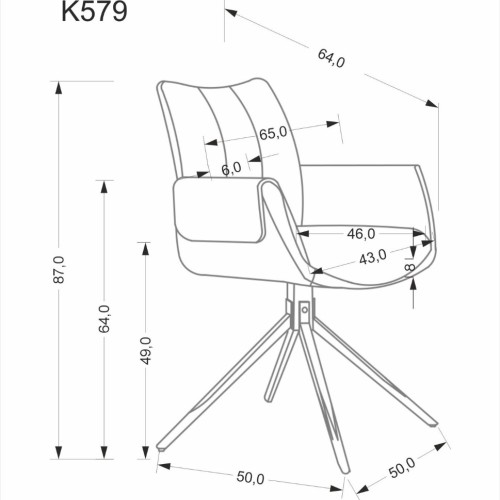 K579 Καρέκλα με λειτουργία περιστροφής σε γκρι 65x64x87 με ύψος καθίσματος 49cm