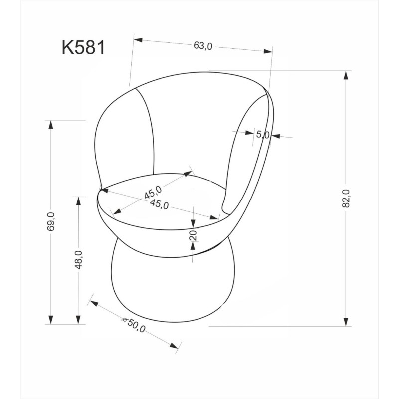 K581 Καρέκλα με λειτουργία περιστροφής σε μπεζ 63x62x82 με ύψος καθίσματος 48cm