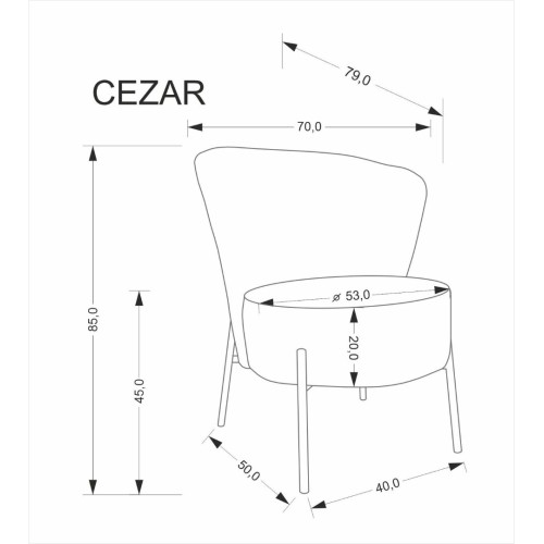 CEZAR Πολυθρόνα σε γκρι 70x79x85 με ύψος καθίσματος 45cm