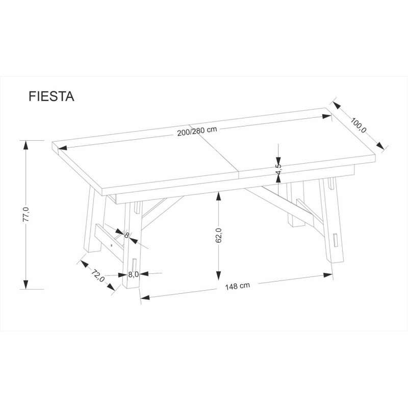 FIESTA Τραπέζι τραπεζαρίας επεκτεινόμενο σε φυσικό 200-280x100x77cm