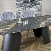 FORUM Τραπέζι τραπεζαρίας επεκτεινόμενo με μαύρο μάρμαρο 180-260x90x76cm