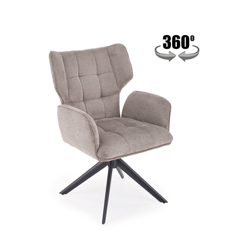 K601 Καρέκλα Τραπεζαρίας Περιστρεφόμενη 360° Γκρι Υφασμάτινη με Μπράτσα 57x64x90cm