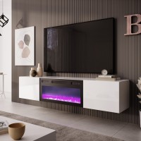 LIVO Έπιπλο TV με τζάκι σε λευκό 180x40x30cm