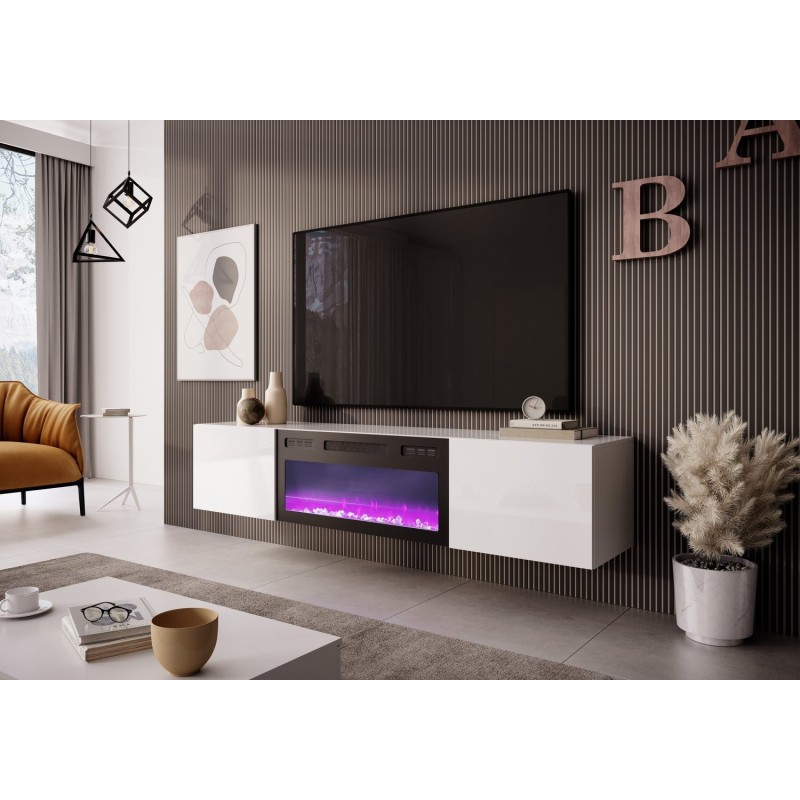 LIVO Έπιπλο TV με τζάκι σε λευκό 180x40x30cm