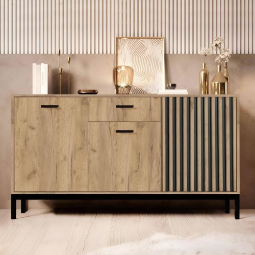 LAMINO KM-1 Μπουφές με 3 ντουλάπια και 1 συρτάρι δρυς craft/μαύρο διάσταση: 154/40/84 cm