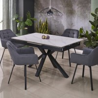 PLATAN Τραπέζι τραπεζαρίας με λευκό μάρμαρο 140-180x85x76cm