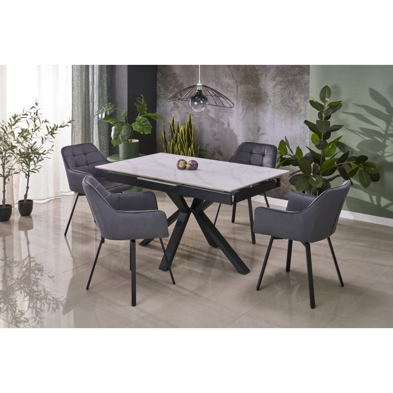 PLATAN Τραπέζι τραπεζαρίας με λευκό μάρμαρο 140-180x85x76cm