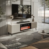 RANDOM 2 Έπιπλο TV με τζάκι σε κασμίρ και καρυδί απόχρωση 180x40x52cm