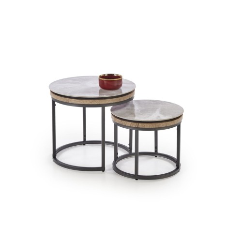 ITAKA Σετ 2τμχ τραπεζάκια σαλονιού γκρι μάρμαρο 54x54x48cm και 44x44x38cm