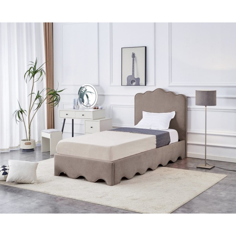ORSO Κρεβάτι με ύφασμα ματ βελούδο σε μπεζ 216x98x117cm (για στρώμα 90x200cm)