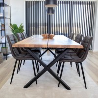 ΣΕΤ Τραπέζι τραπεζαρίας με έξι καρέκλες από ξύλο και μέταλλο σε φυσικό/γκρι