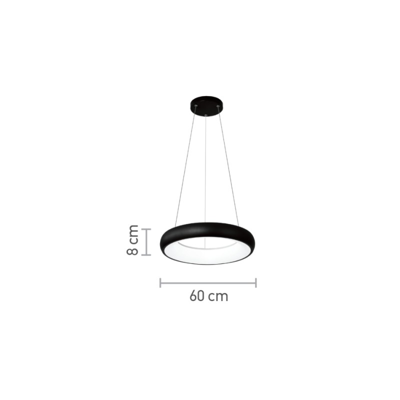 InLight Κρεμαστό φωτιστικό LED 36W 3CCT από μαύρο και λευκό ακρυλικό D:60cm (42023-Α-Black)