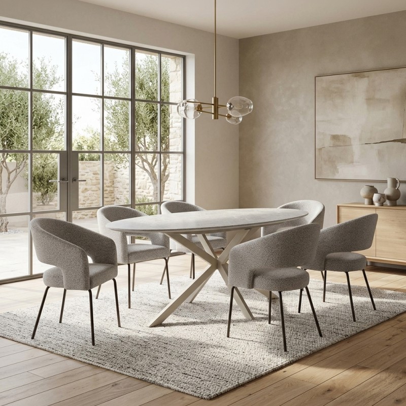 CASPIAN ΤΡΑΠΕΖΙ ΓΚΡΙ ΜΕ ΟΨΗ ΜΑΡΜΑΡΟΥ 180x90x75cm