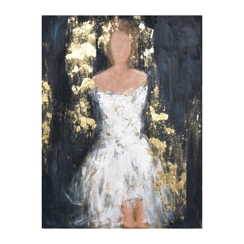 DAME ΠΙΝΑΚΑΣ ΔΙΑΚΟΣΜΗΣΗΣ 90x120x3cm ΚΑΜΒΑΣ ΜΑΥΡΟ ΛΕΥΚΟ ΞΥΛΟ ΧΡΥΣΟ