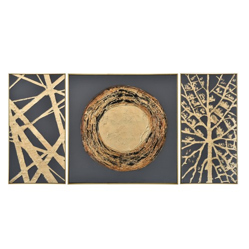 TRIPLET ΠΙΝΑΚΑΣ SET 3ΤΜΧ 168x88x5cm ΚΑΜΒΑΣ ΓΚΡΙ ΧΡΥΣΟ ΞΥΛΟ ΧΡΥΣΟ