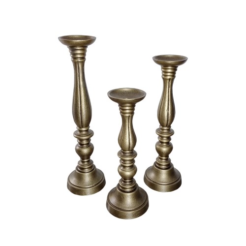 LUSAR ΚΗΡΟΠΗΓΙΟ SET 3ΤΜΧ 11x11x40cm ΑΛΟΥΜΙΝΙΟ ΧΡΥΣΟ ΑΝΤΙΚΕ