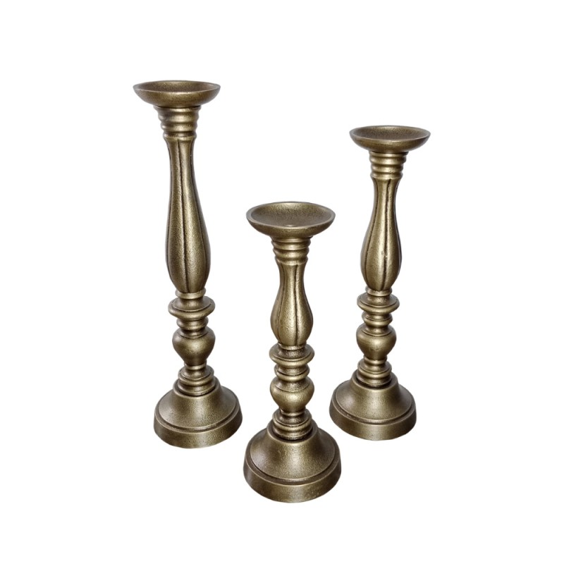 LUSAR ΚΗΡΟΠΗΓΙΟ SET 3ΤΜΧ 11x11x40cm ΑΛΟΥΜΙΝΙΟ ΧΡΥΣΟ ΑΝΤΙΚΕ