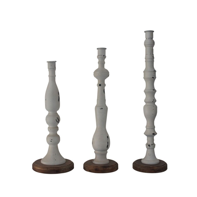 LA POUPEE ΚΗΡΟΠΗΓΙΟ SET 3ΤΜΧ 11x11x45cm ΜΕΤΑΛΛΟ ΛΕΥΚΟ ΦΥΣΙΚΟ ΞΥΛΟ