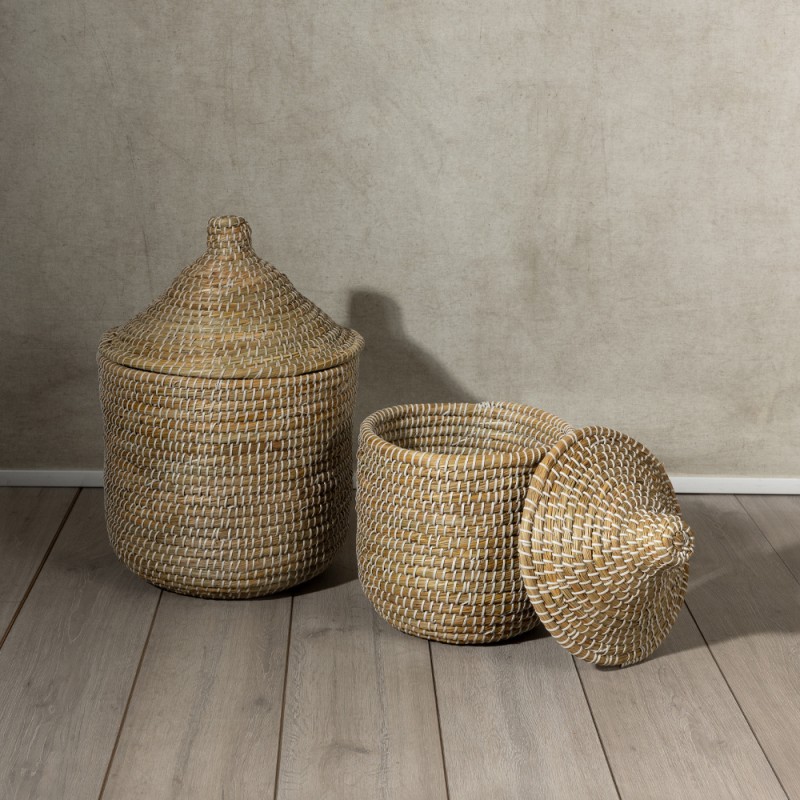 NILE ROUND ΚΑΛΑΘΙ ΜΕ ΚΑΠΑΚΙ SET 2ΤΜΧ 37x37x38cm KANSGRASS ΦΥΣΙΚΟ ΛΕΥΚΟ PVC