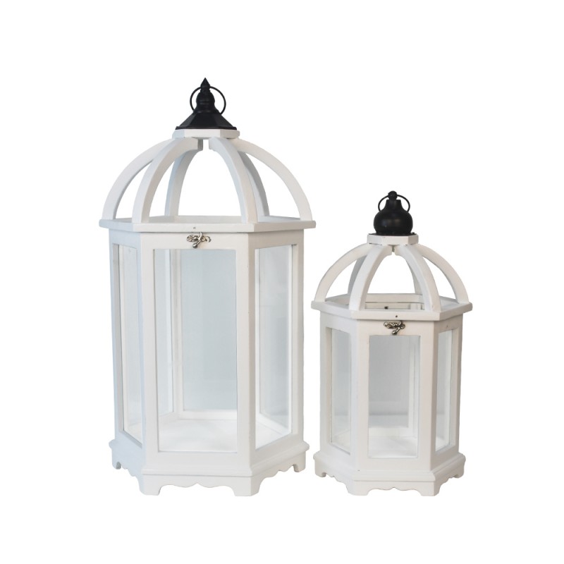 ORIANA ΦΑΝΑΡΙ 35x30x63cm ΞΥΛΟ ΛΕΥΚΟ ΓΥΑΛΙ