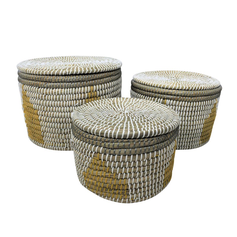 KAIA ΚΑΛΑΘΙ ΜΕ ΚΑΠΑΚΙ SET 3ΤΜΧ 35x35x25cm KANSGRASS ΠΟΛΥΧΡΩΜΟ PVC