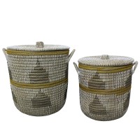 KAIA ΚΑΛΑΘΙ ΜΕ ΚΑΠΑΚΙ SET 2ΤΜΧ 45x45x50cm KANSGRASS ΠΟΛΥΧΡΩΜΟ PVC