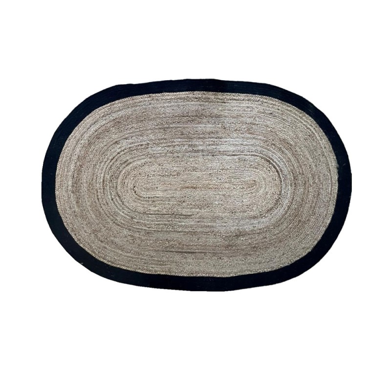 SHYLA ΧΑΛΙ ΣΑΛΟΝΙΟΥ ΟΒΑΛ 140x210cm ΓΙΟΥΤΑ ΦΥΣΙΚΟ ΜΑΥΡΟ ΒΑΜΒΑΚΙ