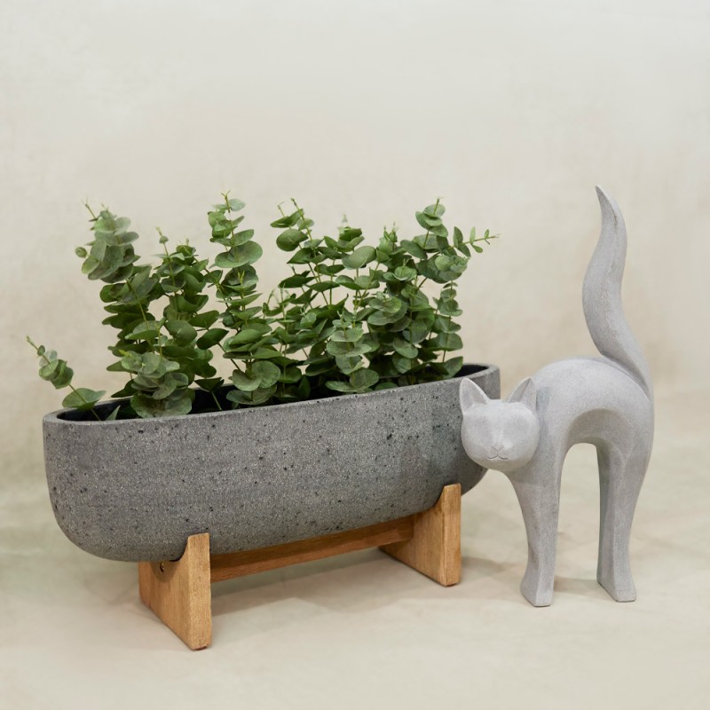 CAT STATUE ΔΙΑΚΟΣΜΗΤΙΚΗ ΓΑΤΑ 31x15x62cm ΤΕΧΝΗΤΗ ΠΕΤΡΑ ΓΚΡΙ