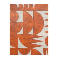 GEOMETRIC CUBISM ΠΙΝΑΚΑΣ ΔΙΑΚΟΣΜΗΣΗΣ ΜΕ ΚΟΡΝΙΖΑ 80x120x4cm ΚΑΜΒΑΣ TERRACOTTA ΞΥΛΟ ΦΥΣΙΚΟ
