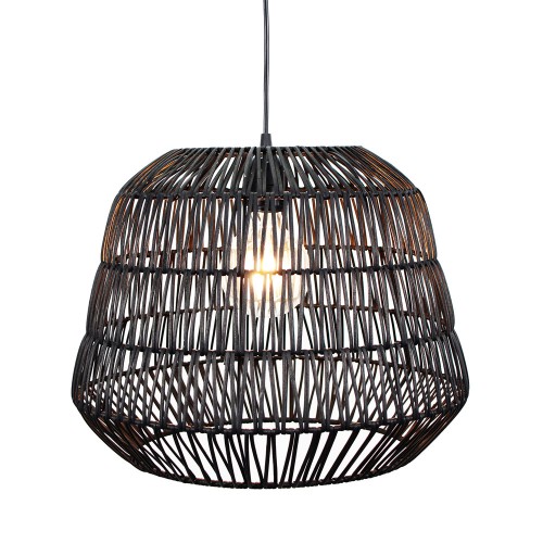 PHUCKET ΦΩΤΙΣΤΙΚΟ ΟΡΟΦΗΣ 40x40x32cm ΜΕΤΑΛΛΟ ΜΑΥΡΟ RATTAN