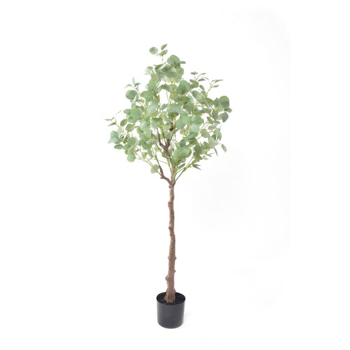 SILVER DOLLAR EUCALYPTUS ΔΕΝΤΡΟ ΤΕΧΝΗΤΟ ΣΕ ΓΛΑΣΤΡΑ 150cm PE ΠΡΑΣΙΝΟ ΜΕΤΑΞΩΤΟ ΥΦΑΣΜΑ