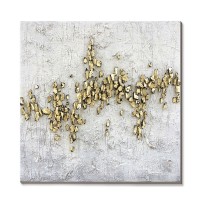 GOLD TRAIL ΠΙΝΑΚΑΣ ΔΙΑΚΟΣΜΗΣΗΣ 100x100x4cm OIL ACRYLIC ΛΕΥΚΟ ΓΚΡΙ ΧΡΥΣΟ ΚΑΜΒΑΣ