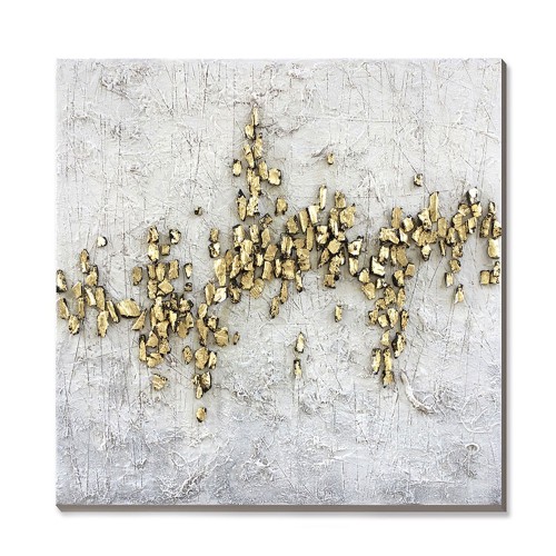 GOLD TRAIL ΠΙΝΑΚΑΣ ΔΙΑΚΟΣΜΗΣΗΣ 100x100x4cm OIL ACRYLIC ΛΕΥΚΟ ΓΚΡΙ ΧΡΥΣΟ ΚΑΜΒΑΣ