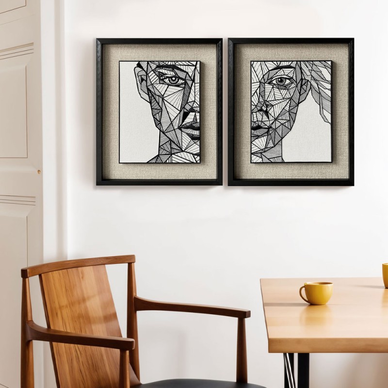 LINEAR GEOMETRY ΠΙΝΑΚΑΣ ΔΙΑΚΟΣΜΗΣΗΣ 60x70x4cm ΧΑΡΤΙ ΛΕΥΚΟ ΜΑΥΡΟ ΜΠΕΖ ΓΥΑΛΙ ΜΑΥΡΟ
