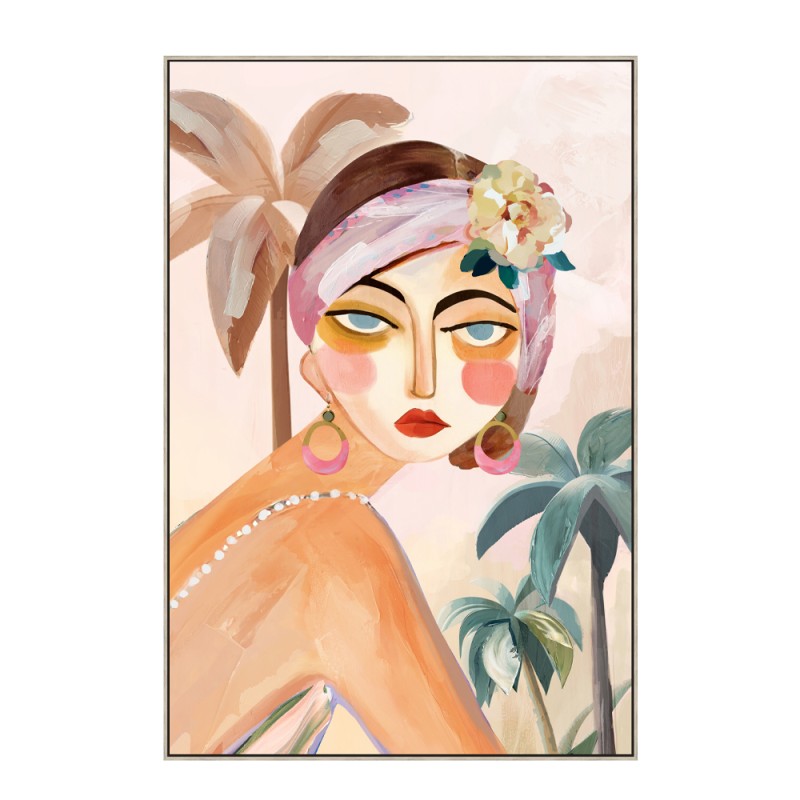 TROPICAL LADY ΠΙΝΑΚΑΣ ΔΙΑΚΟΣΜΗΣΗΣ 60x90x5cm ΚΑΜΒΑΣ ΠΟΛΥΧΡΩΜΟ ΞΥΛΟ ΦΥΣΙΚΟ