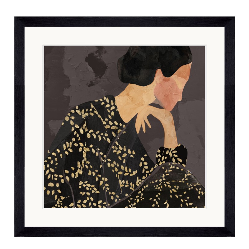 LADY IN PORTRAIT ΠΙΝΑΚΑΣ ΔΙΑΚΟΣΜΗΣΗΣ 43x43x4cm ΓΥΑΛΙ ΠΟΛΥΧΡΩΜΟ ΞΥΛΟ ΜΑΥΡΟ