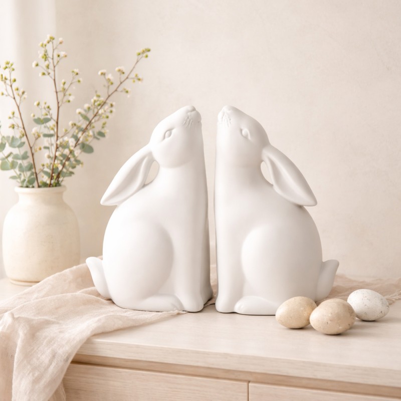 BUN BUN ΔΙΑΚΟΣΜΗΤΙΚΟ ΒΙΒΛΙΟΣΤΑΤΗΣ SET 2ΤΜΧ 22x9x18cm POLYRESIN ΛΕΥΚΟ